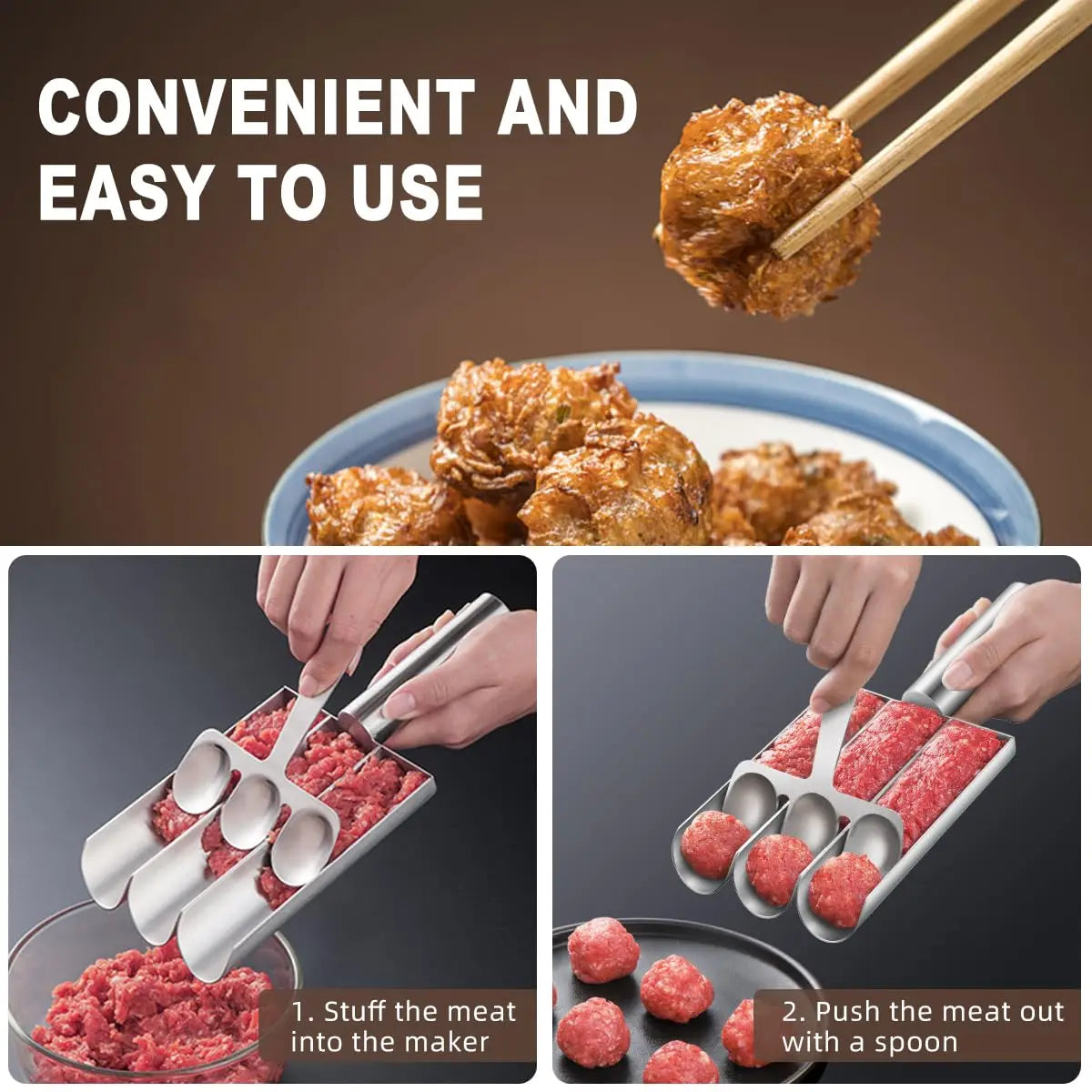 Easy-Release Non-Stick Meatball Maker Set - Manual Meatball Spoon for Effortless Fish Balls-Ideal Kitchen Tool for Home Cooking