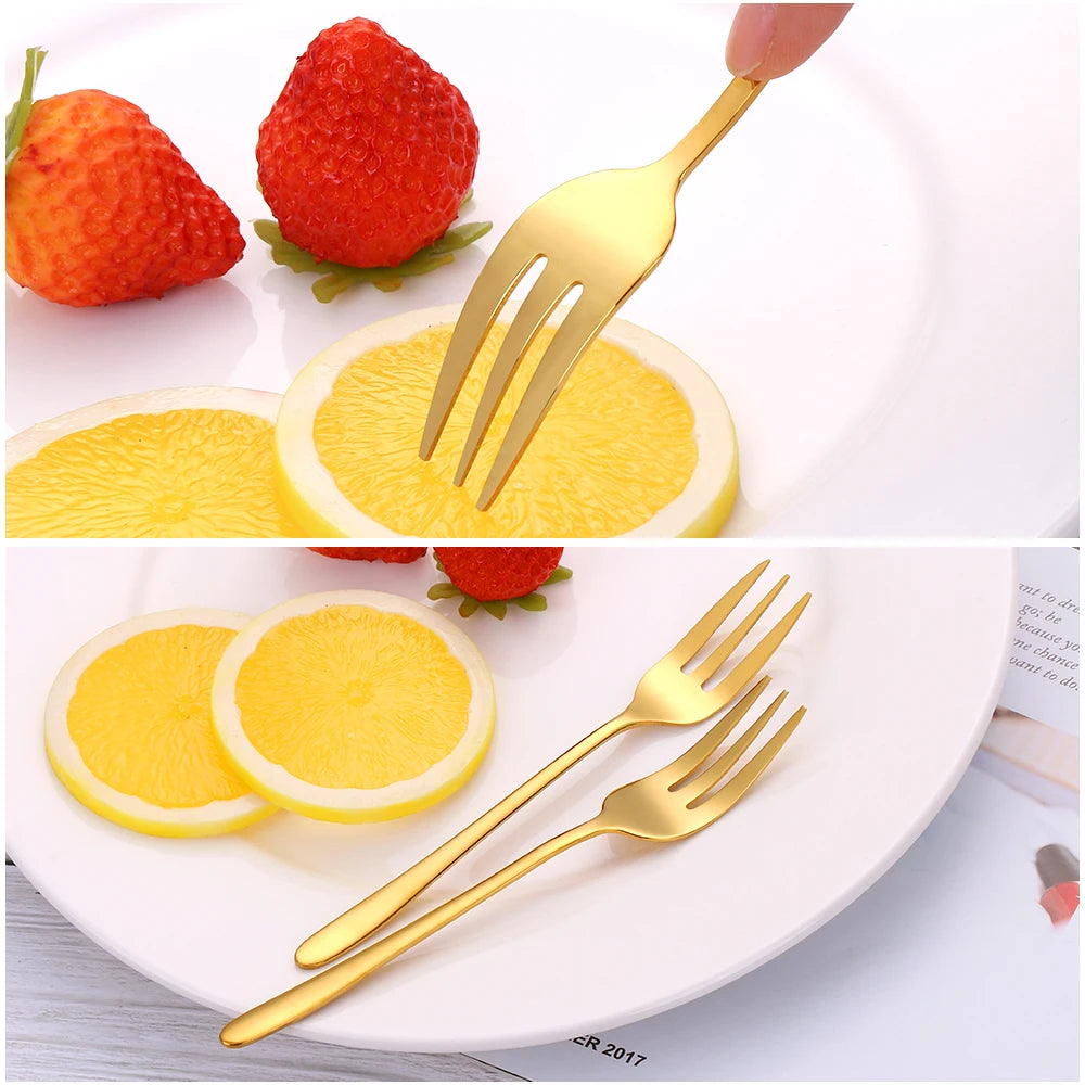 1/4/5/6Pcs Tea Forks Fruit Fork Stainless Steel Tableware Set Gold Cake Snack Salad Fork Dinnerware Cutlery Kitchen Utensils