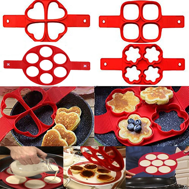 Pancake Maker Multiple shapes 4 Holes Nonstick Silicone Baking Mold Ring Fried Egg for family cooking