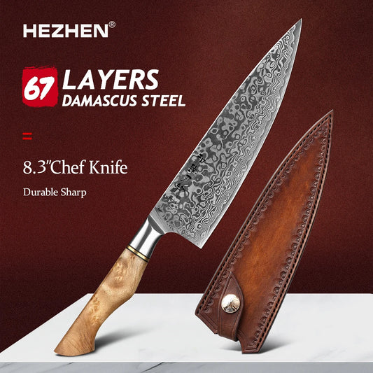 HEZHEN Master Series 8.3 Inches Chef Knife Japanese 67 Layer Damascus Kitchen Knife Stainless Steel Kitchen Knives Cutting Food