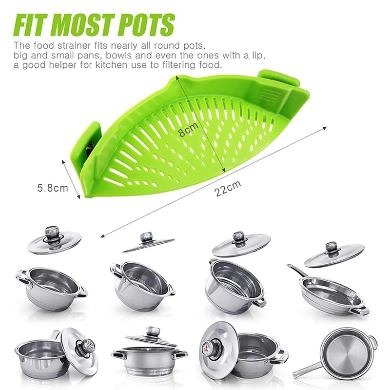 Clip-on Strainer Kitchen Food Strainers Heat Resistant Silicone Veggies Pasta Ground Meat Strainer for Pots Pans Kitchen Gadgets