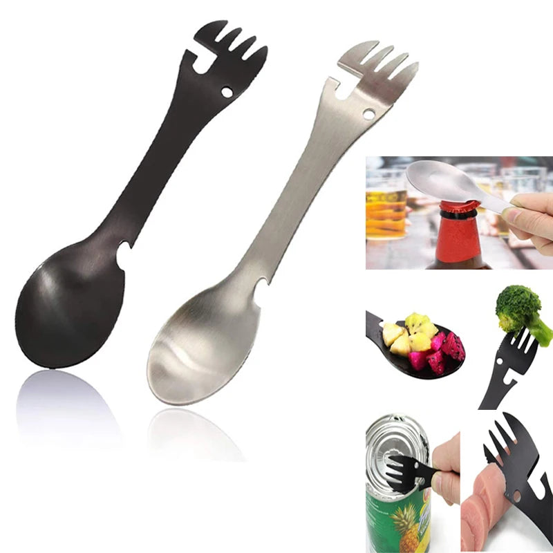 Tableware utensil fork flatware multi tool stainless steel Portable spoon bottle can opener multitool Spork Picnic cutlery camp