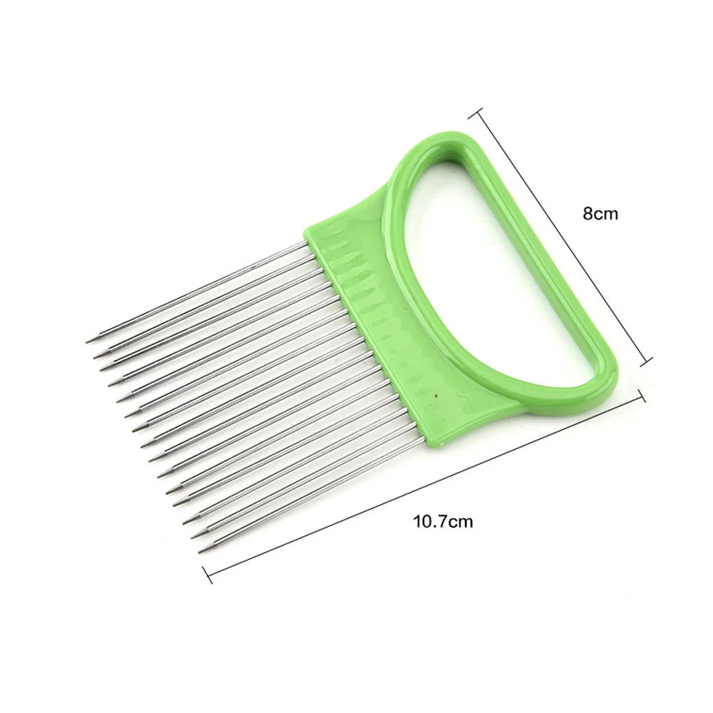 Stainless Steel Onion Cutter Holder Food Slicers Assistant Tomato Onion Slicer Holder Vegetables Cutting Fork Kitchen Gadgets