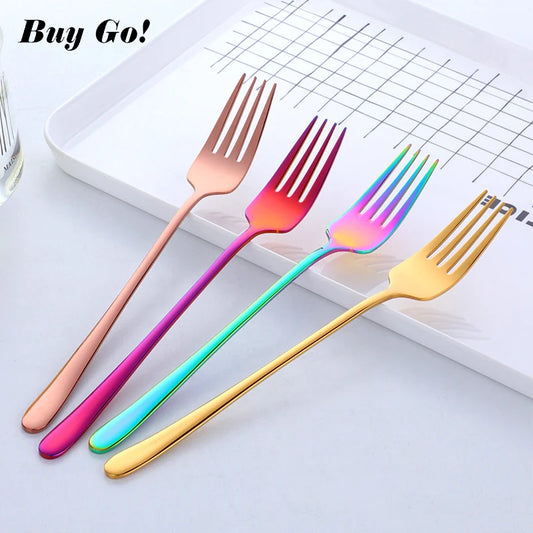 8 Colors Stainless Steel Long Handle Dinner fork Korean Rainbow Fork Hotel Restaurant Party Supplies Dinnerware Steak Gold Fork