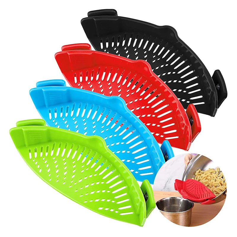 Clip-on Strainer Kitchen Food Strainers Heat Resistant Silicone Veggies Pasta Ground Meat Strainer for Pots Pans Kitchen Gadgets