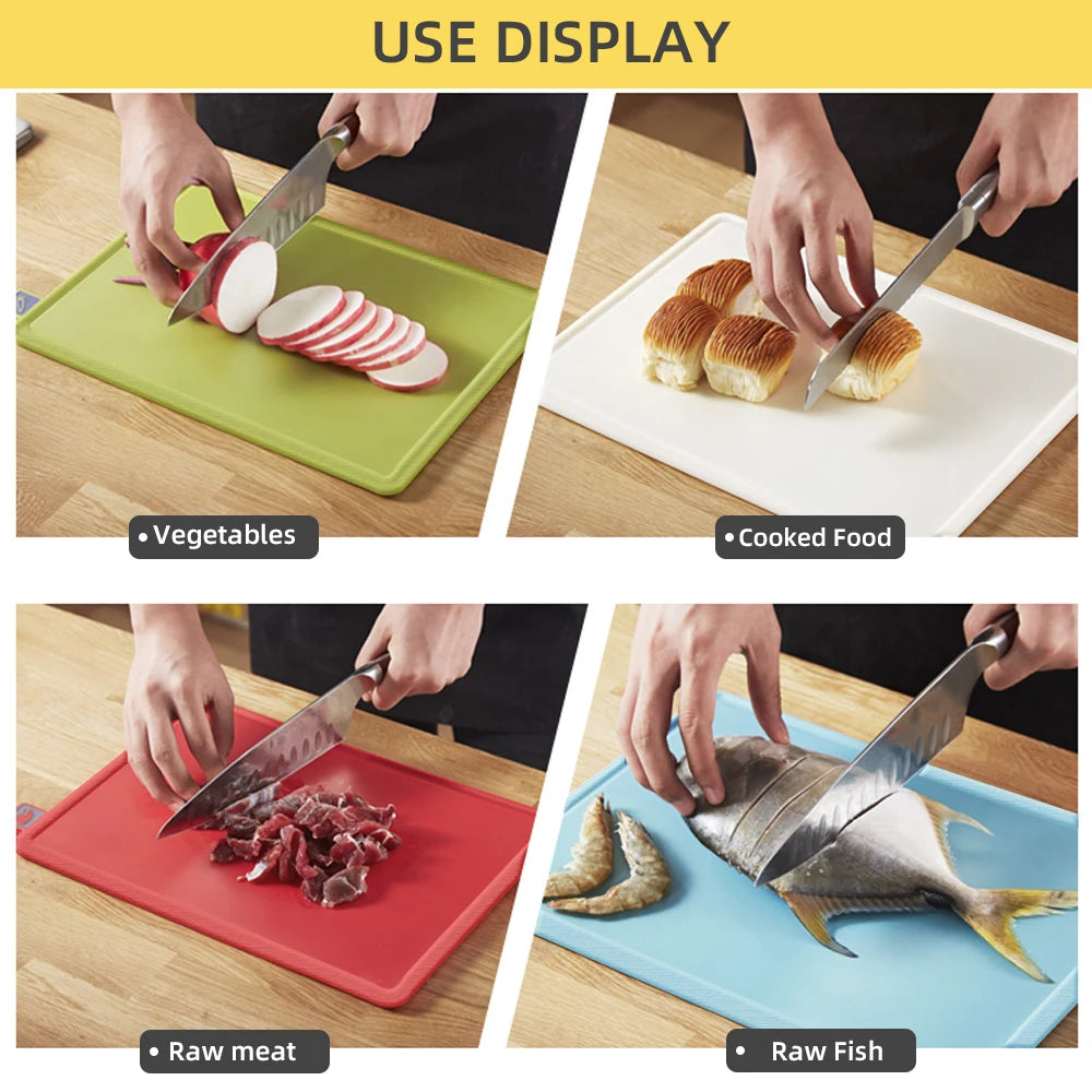 Cutting Boards with Holder 4pcs Sets for Kitchen Anti Bacterium Plastic Chopping Block Plastic Dishwasher Safe Chrismas