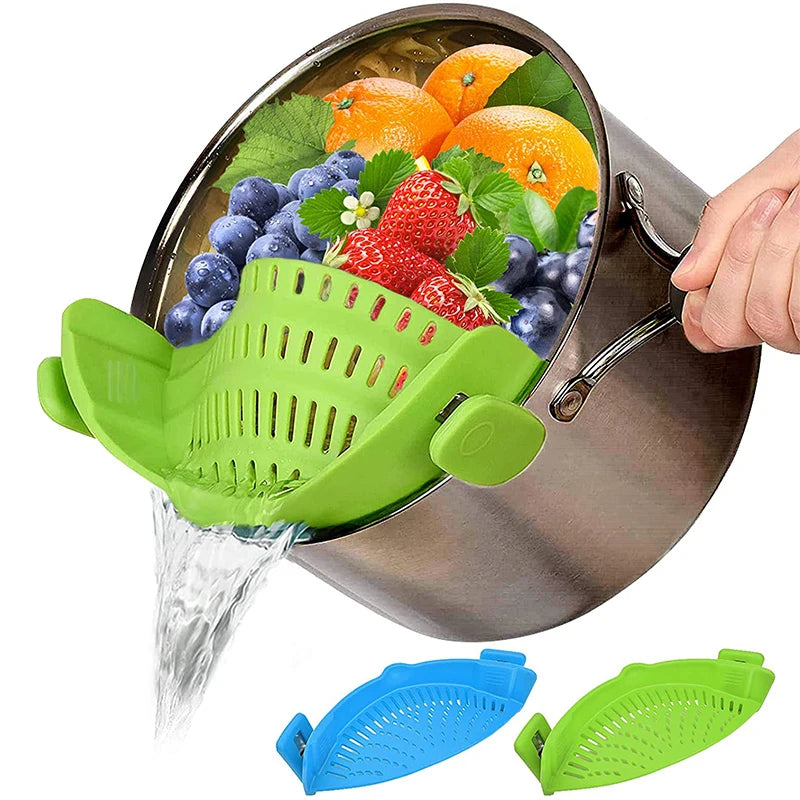 Clip-on Strainer Kitchen Food Strainers Heat Resistant Silicone Veggies Pasta Ground Meat Strainer for Pots Pans Kitchen Gadgets