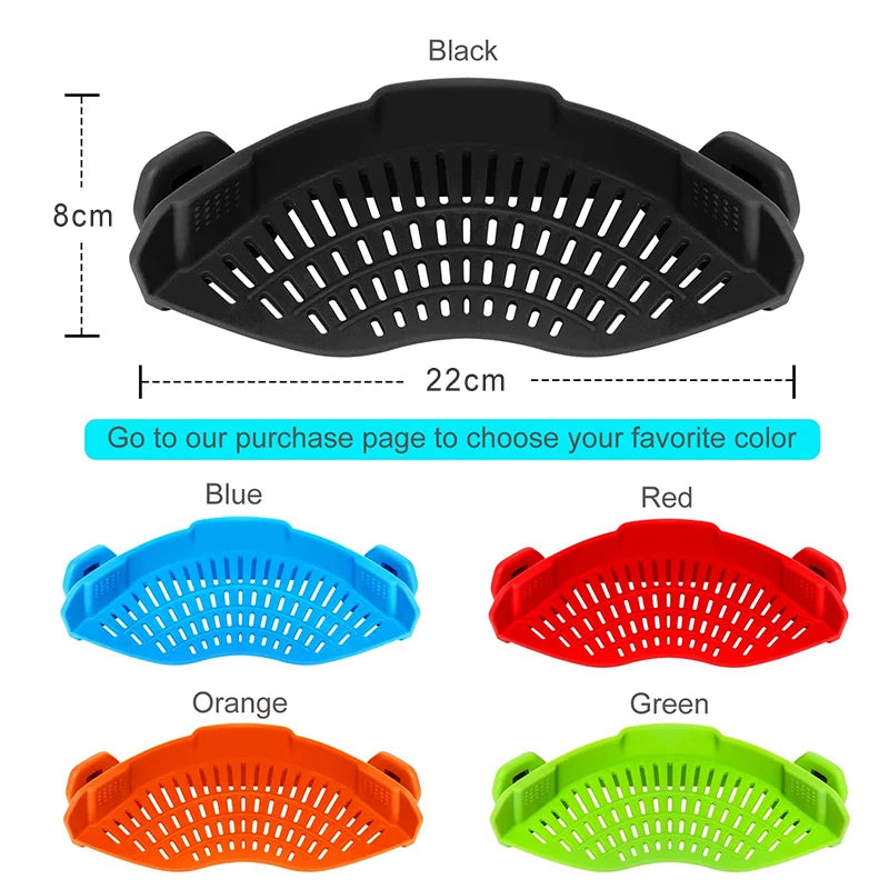 Clip-on Strainer Kitchen Food Strainers Heat Resistant Silicone Veggies Pasta Ground Meat Strainer for Pots Pans Kitchen Gadgets