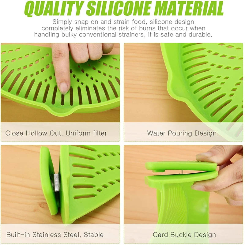 Clip-on Strainer Kitchen Food Strainers Heat Resistant Silicone Veggies Pasta Ground Meat Strainer for Pots Pans Kitchen Gadgets