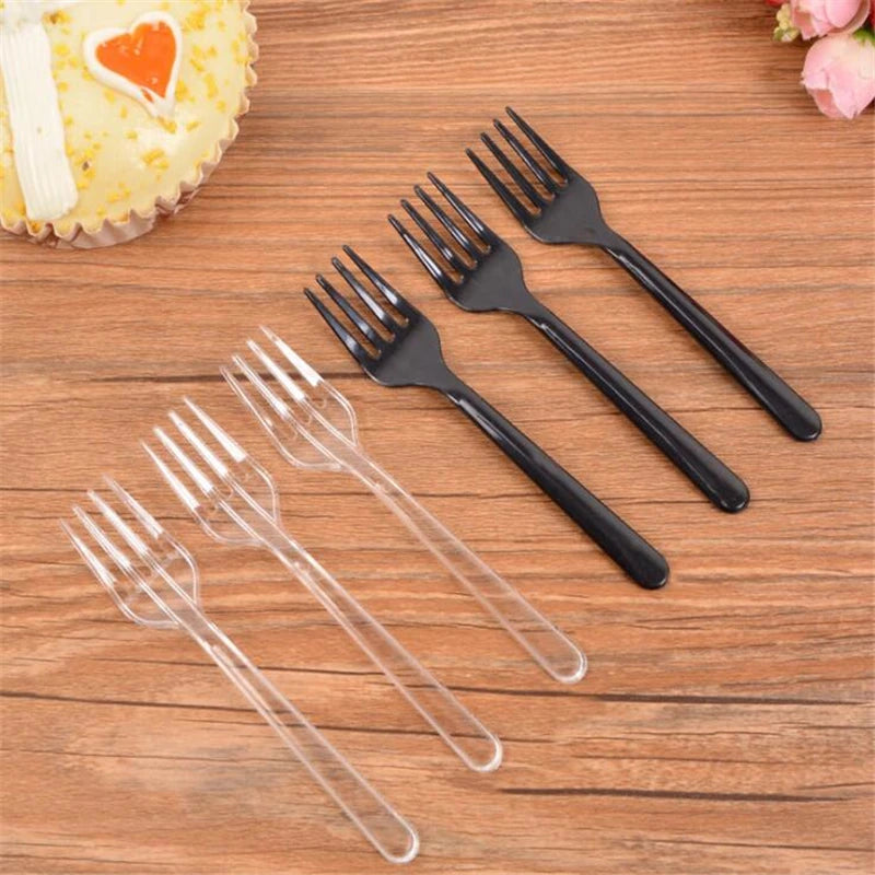 95 Pcs Plastic Utensils Dessert Forks Tableware Disposable Cutlery Fork Birthday BBQ Party Supplies Fruit Cake Snack Forks