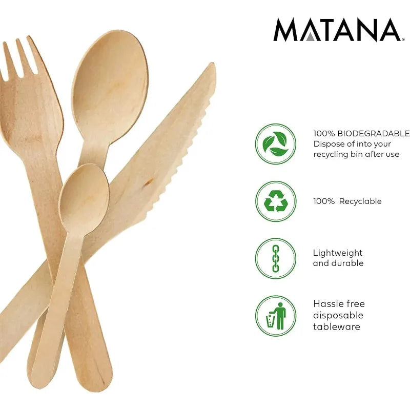 100% 16cm Natural Disposable Wooden Cutlery Set Forks  knife Spoons Dessert Recyclable Compostable Silverware Biodegradable