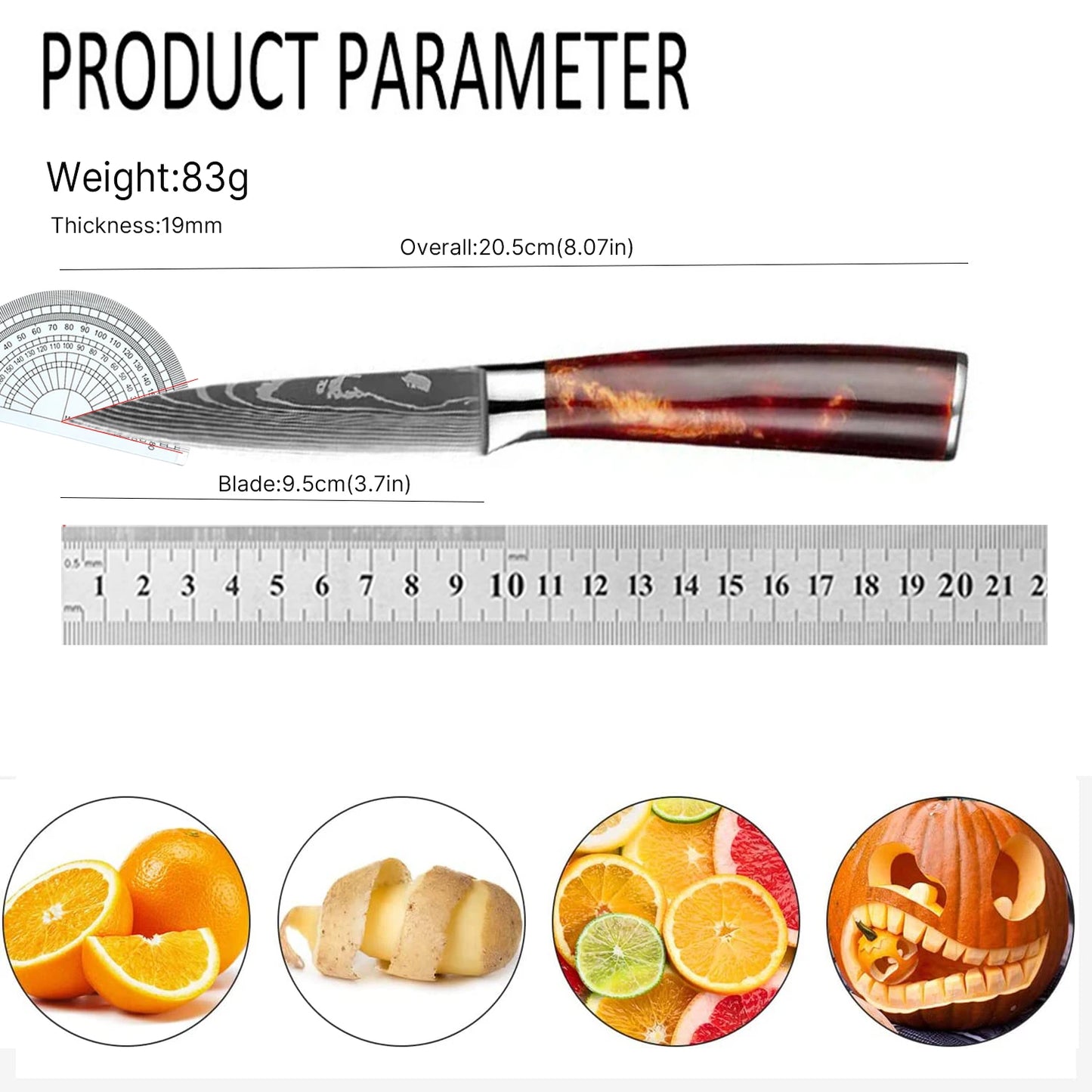 3.5in Damascus Fruit Knife Household Sharp Auxiliary Food Knife Fruit Peeling Knives Resin Handle Kitchen Fruit Small Knife