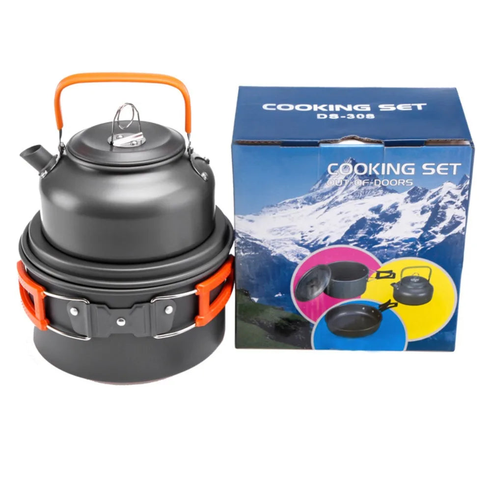 Camping Cooking Set Outdoor Hiking Camping Cookware Set Tableware Kettle Pot Cookset Cooking Pan Bowl for BBQ Picnic