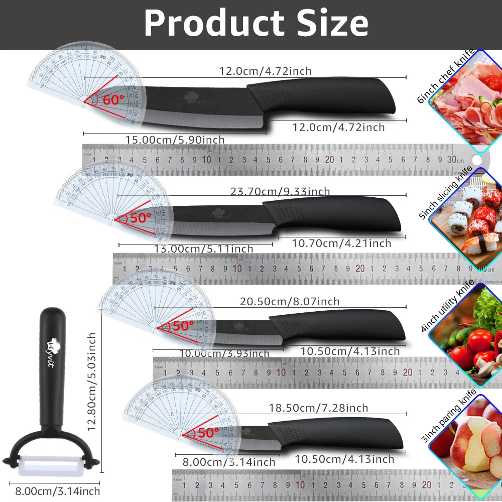 Ceramic Knife Kitchen Knives Set 3 4 5 6inch Chef Knife Utility Slicing Cutter Fruit Vegetable Baby Food Paring Anti-slip Handle