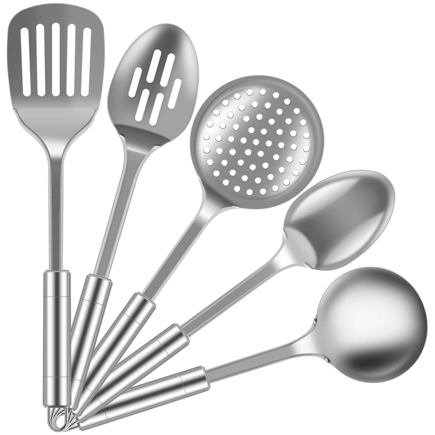 5Pcs Kitchen Cooking Utensils Set Stainless Steel Spoons Spatula with Ergonomic Handle Heavy-Duty Washable Spoons Utensils