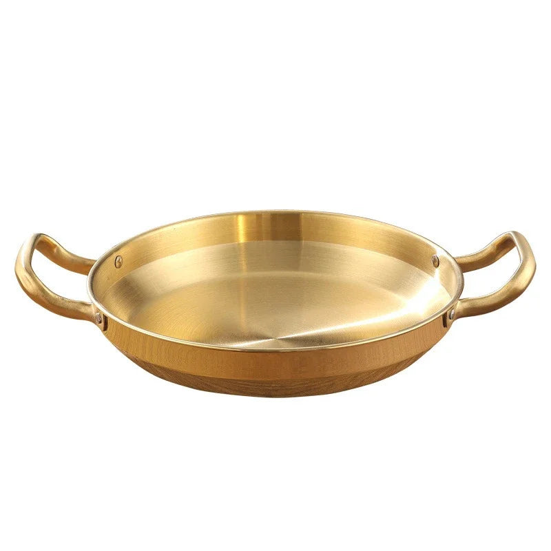 Golden Korean Army Hotpot Thickened commercial double ear Frying pan Dry pot basin Stainless steel Spanish seafood rice pot