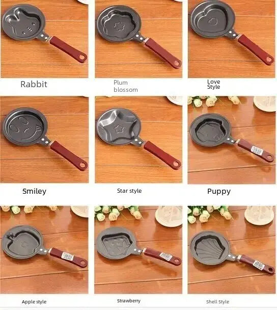 Mini Heart Shaped Egg Fryer Creative Breakfast Long Handle Non-Stick Pot 12cm 14cm Cartoon Style Iron Pan Cast-iron Light