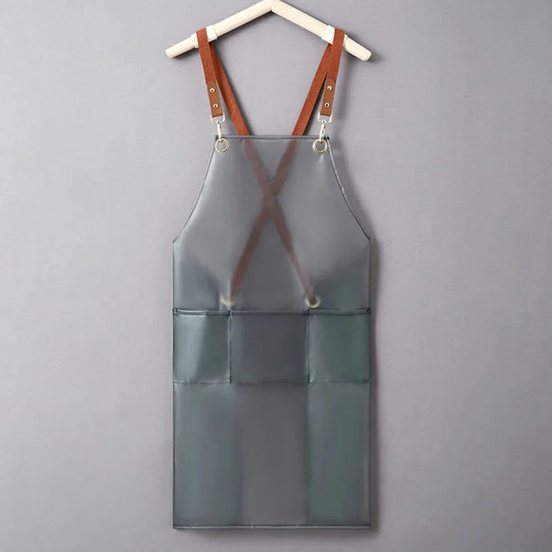 New Apron Waterproof And Oil-proof Strap Fashionable Korean-style Overalls Household Kitchen Cooking Women's TPU Work Clothes