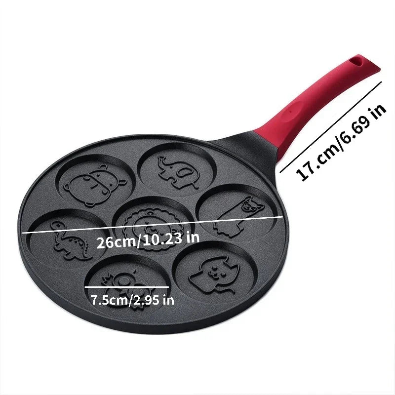 Seven-hole Breakfast Frying Pan Animal Face Design Multi-function Wheel Pancake Pan Small Egg Dumpling Non-stick Frying Mould