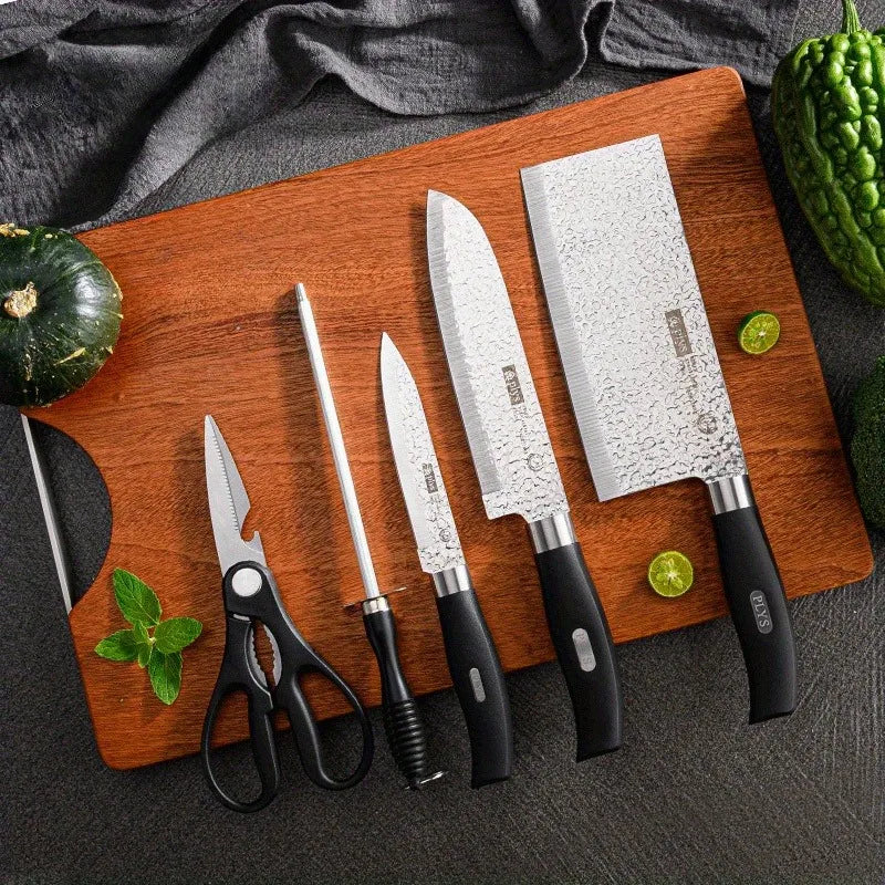 Knife set, fishbone patterned kitchen knife, kitchen slicer, 6-piece set of knives, food scissors, sharpening stick