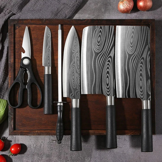 Stainless Steel Knife Set - Laser Damascus Pattern