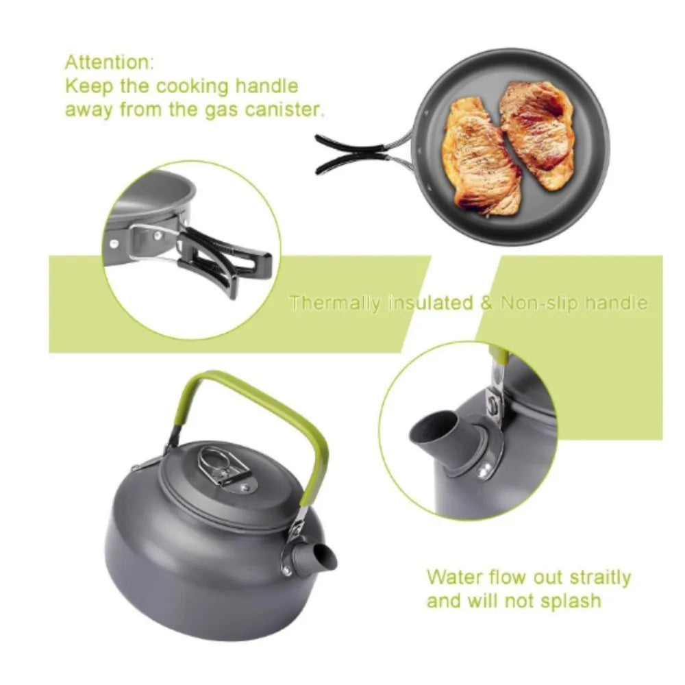 Camping Cooking Set Outdoor Hiking Camping Cookware Set Tableware Kettle Pot Cookset Cooking Pan Bowl for BBQ Picnic