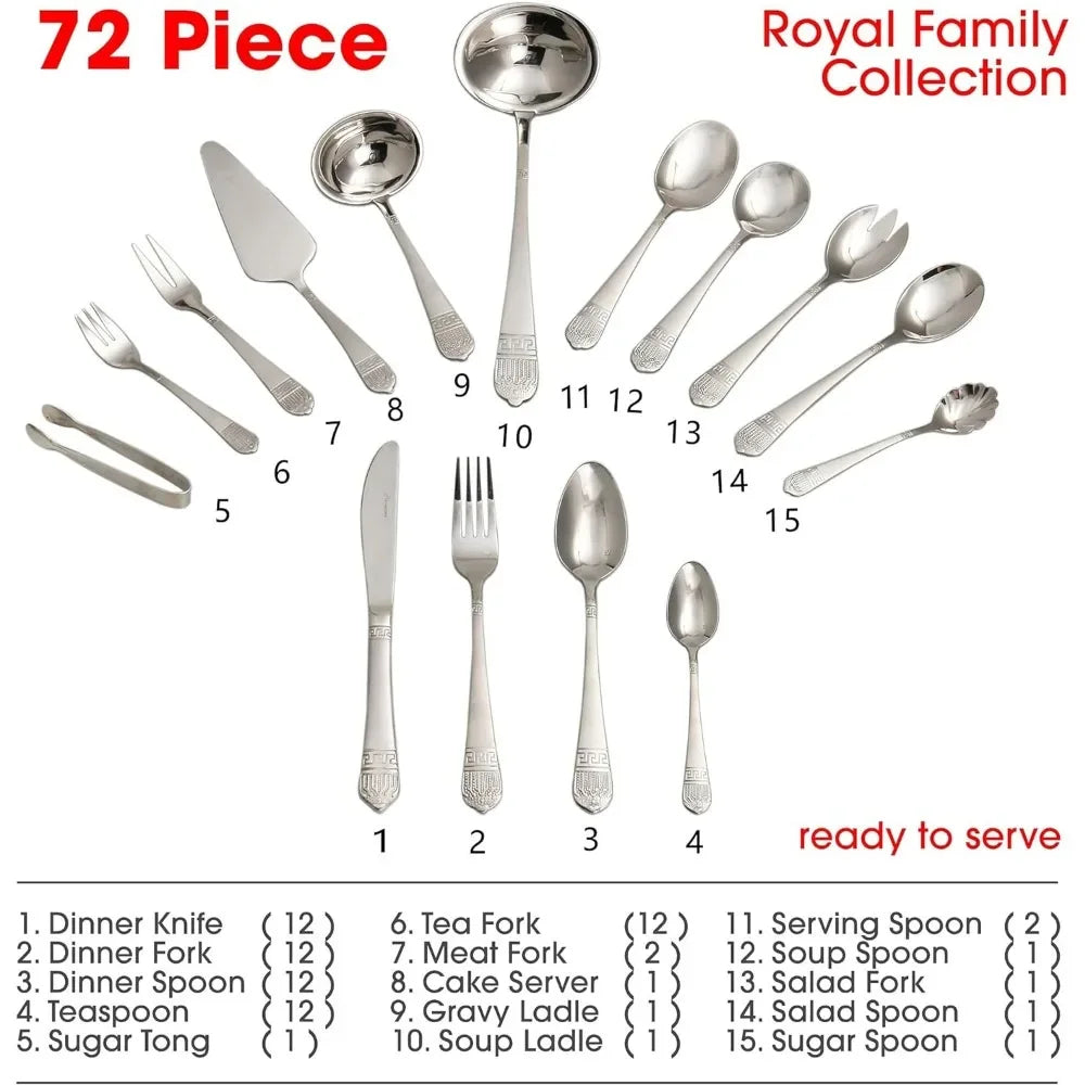 Complete Tableware 72 Piece Fine Flatware Silverware Set With Gift Carrying Case Spoons Utensils for Kitchen Cutlery Fork Gold