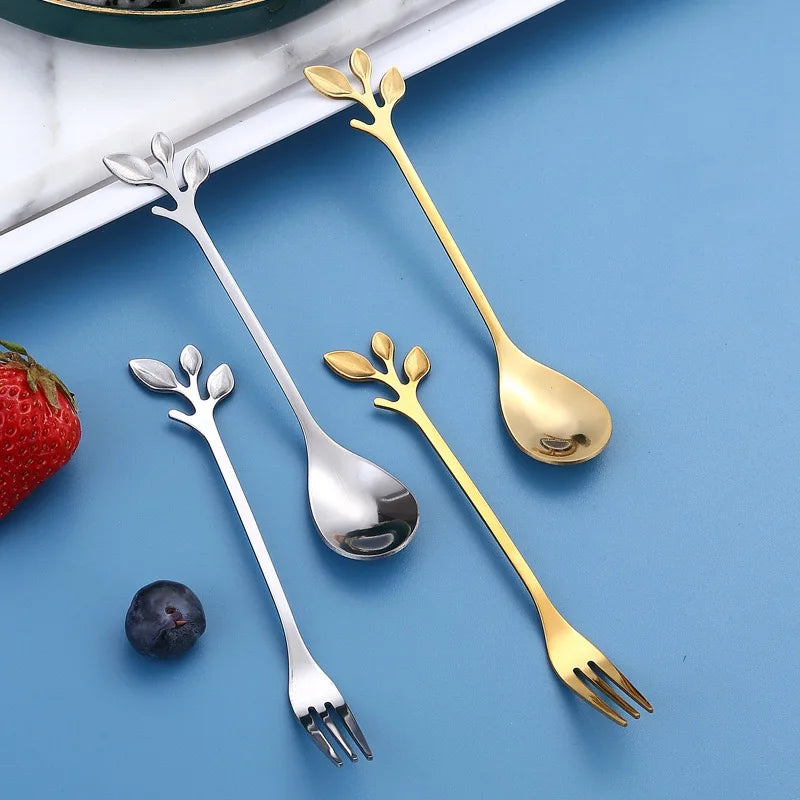 6Pcs Stainless Steel Tea Forks Gold Silver Cake Fork Snack Salad Coffee Fruit Fork Mirror Cutlery Tableware Set Kitchen Utensils