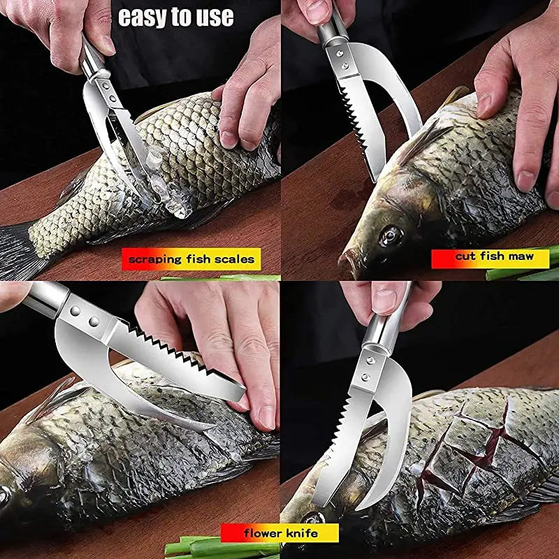 Stainless Steel 3 In 1 Fish Scale Knife Cut/Scrape/Dig Maw Knife Scale Scraper Sawtooth Peelers Scraping Boning Filleting