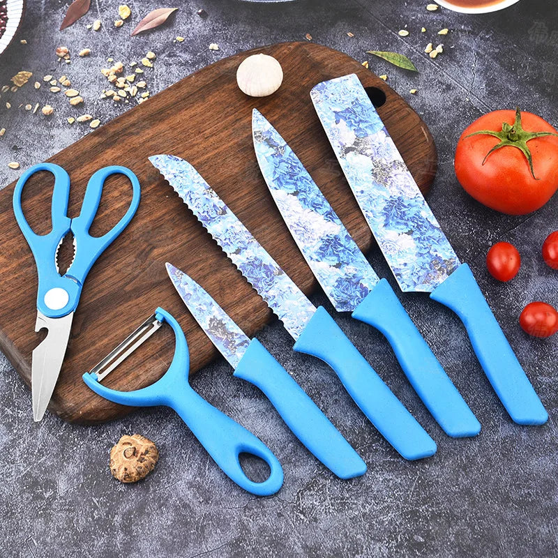 Kitchen knives, stainless steel color printing sets, kitchen knives six-piece sets