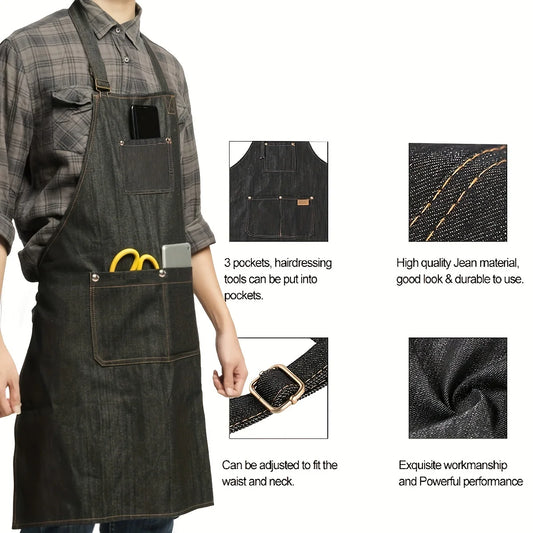 Lightweight Denim Jean Tool Apron with Pockets Waterproof Waxed Canvas Apron for Men and Women Adjustable Work Apron