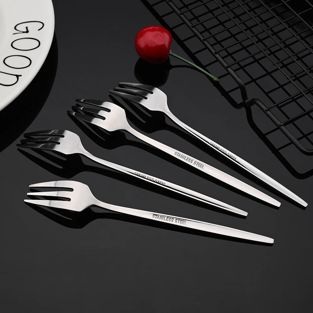 6Pcs Stainless Steel Tea Forks Mirror Black Gold Cake Fork Snack Salad Coffee Fruit Fork Mirror Cutlery Kitchen Tableware Set