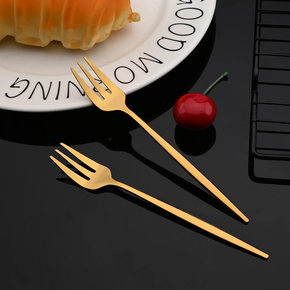 6Pcs Stainless Steel Tea Forks Mirror Black Gold Cake Fork Snack Salad Coffee Fruit Fork Mirror Cutlery Kitchen Tableware Set