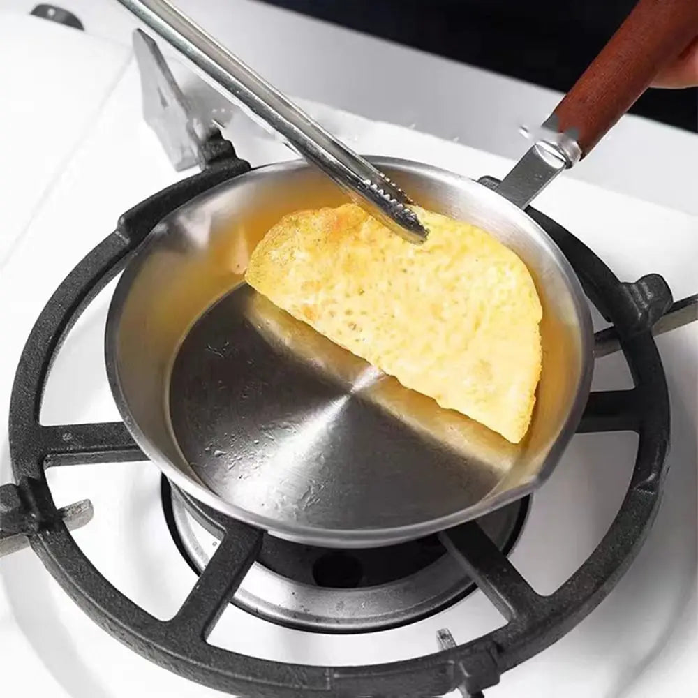 Flat Bottom 304 Stainless Steel Frying Pan Wooden Handle Oven Safe Omelette Pan 12/16cm Small Cooking Pan Kitchen Cookware