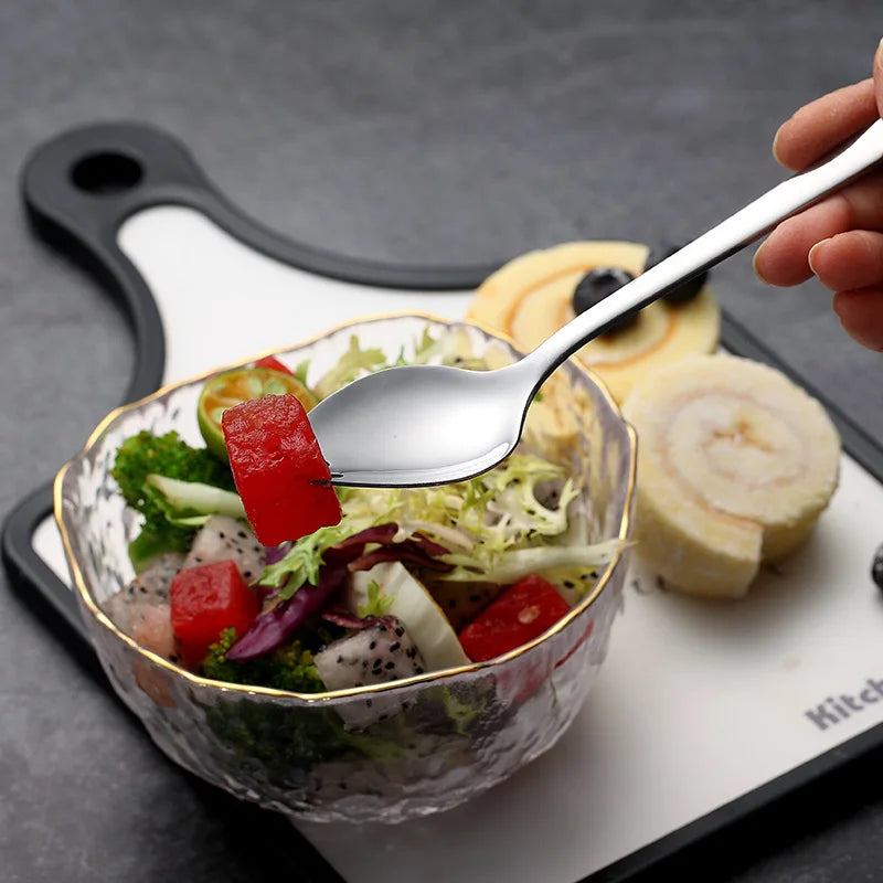 Stainless Steel Fruit Fork Spoon Long Handle Ice Cream Salad Dessert Tableware Convenient Western Multi-Function Silver Spork