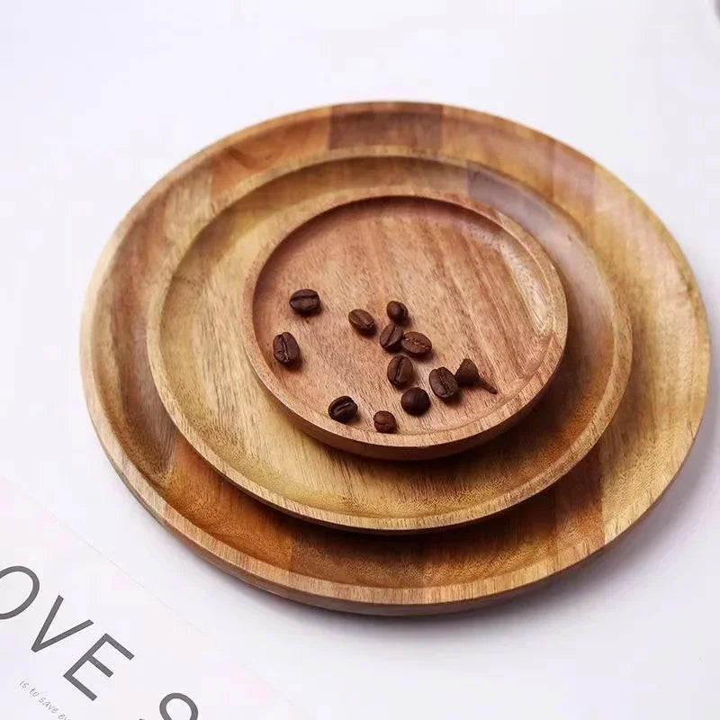 15/20/25cm Wooden Round Serving Platter Tray Retro Wood Pizza Salad Plate Fruit Dessert Tray Bread Cake Container Snacks Dish