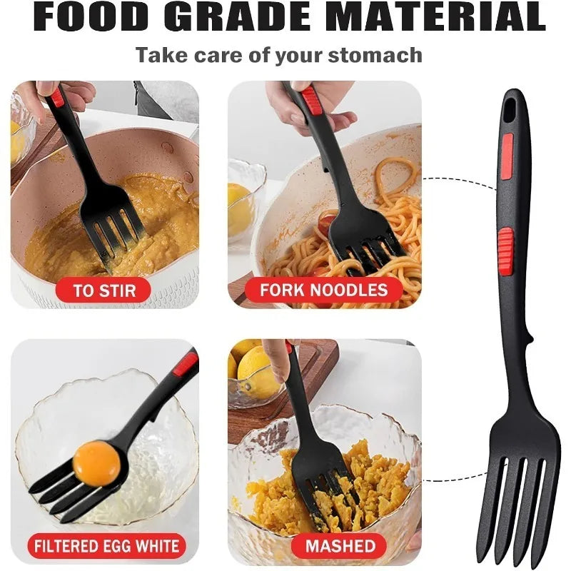 Silicone Flexible Forks Multifunctional Silicone Cooking Fork Heat-Resistant Cooking Tools Silicone Flexible Fork Noodle Fork