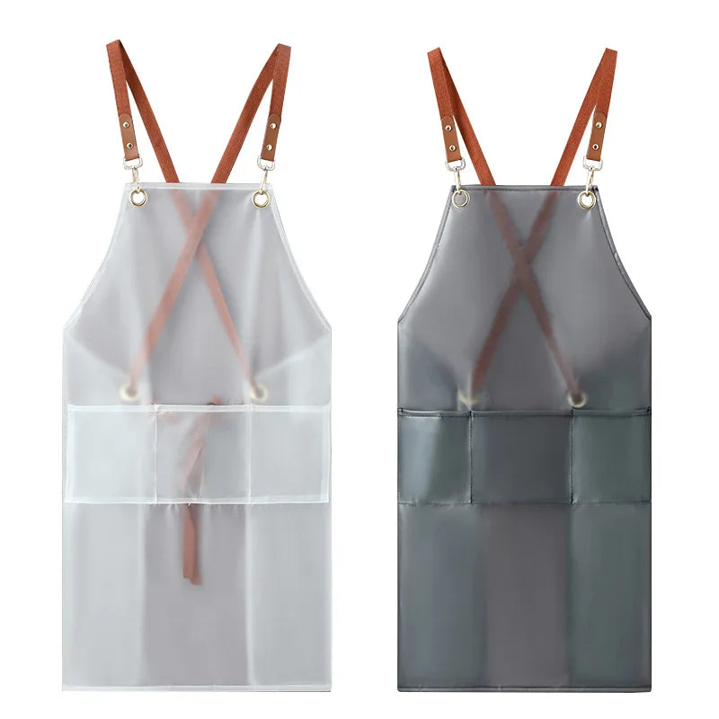 New Apron Waterproof And Oil-proof Strap Fashionable Korean-style Overalls Household Kitchen Cooking Women's TPU Work Clothes