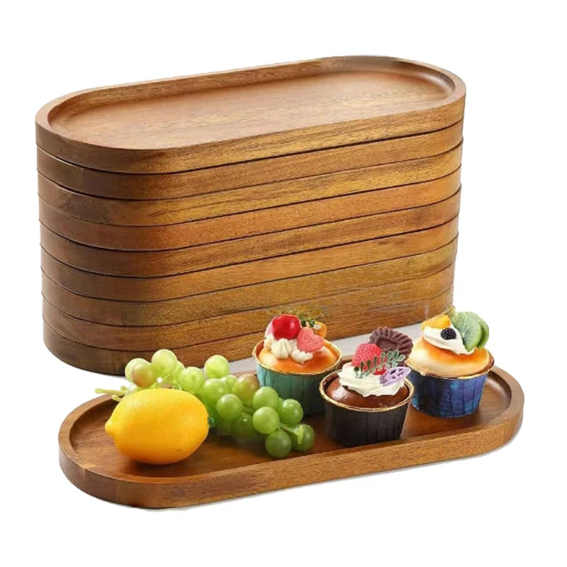 1PCS Tableware Solid Wood Round Dessert Plate Japanese-style Wooden Tray Snack Plate Dried Fruit Plate Wooden Plate