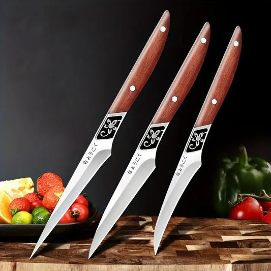 3pcs Set Food Carving Knife Chef Carved Fruit Decorative Knife Professional Food Carving Sharp Solid Wood Handle Utility Tool