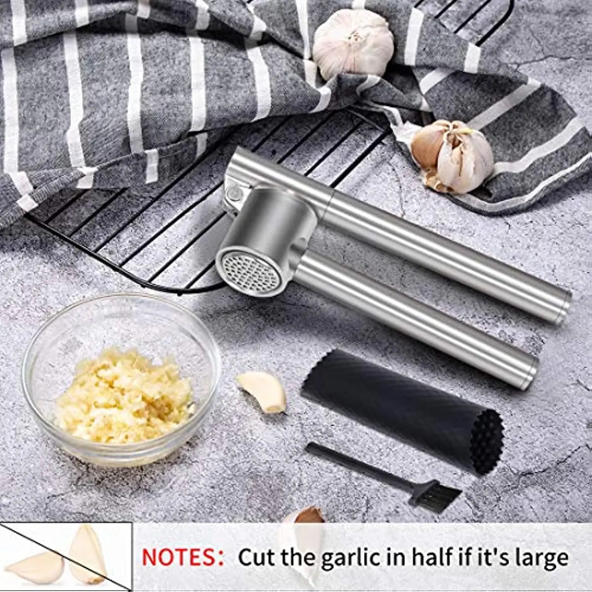 304 Stainless Steel Garlic Press Tools Detachable Peeling Garlic Grinding Slicer Chopper Set Cooking Gadgets Kitchen Accessories