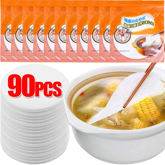 90/12PCS Disposable Oil-Absorbing Paper Food Soup Oil Health Filter Paper Food Grade Baking Oil Absorption Film Kitchen Gadgets