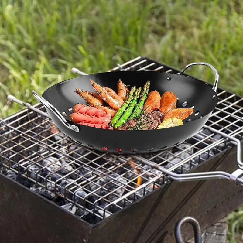 Grill Pan Pizza Pan Tray Plate With Holes Non Stick BBQ Tray Outdoor Frying Pan For Cookware Bbq supplies