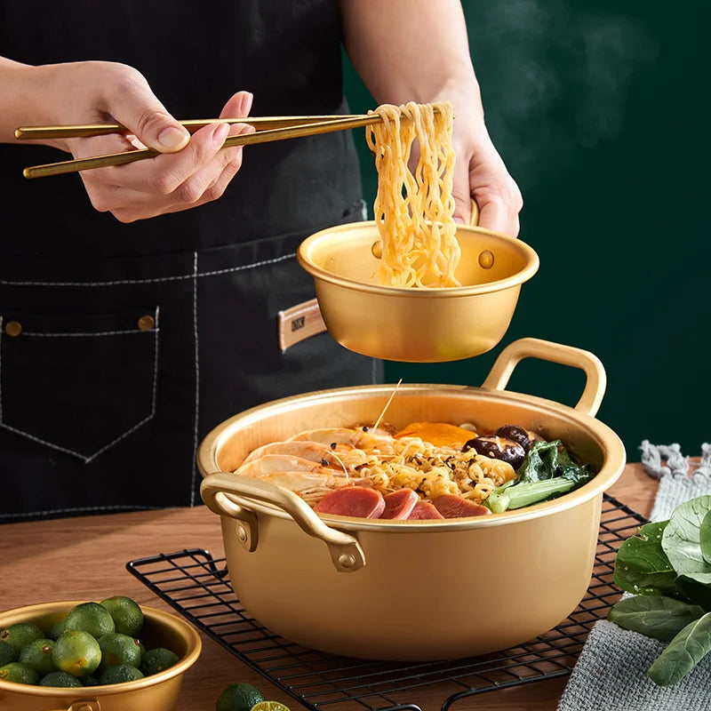 GIANXI Korean Ramen Pot Aluminium Alloy/Stainless Steel Cooking Pots with Double Handle Gas Universal Soup Stew Pan Cookware