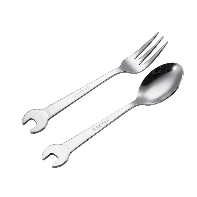 1PCS Wrench Shape Tableware Fork Spoon Gift Fruit Dessrt Salad Forks  Home Kitchen Stainless Steel Cutlery