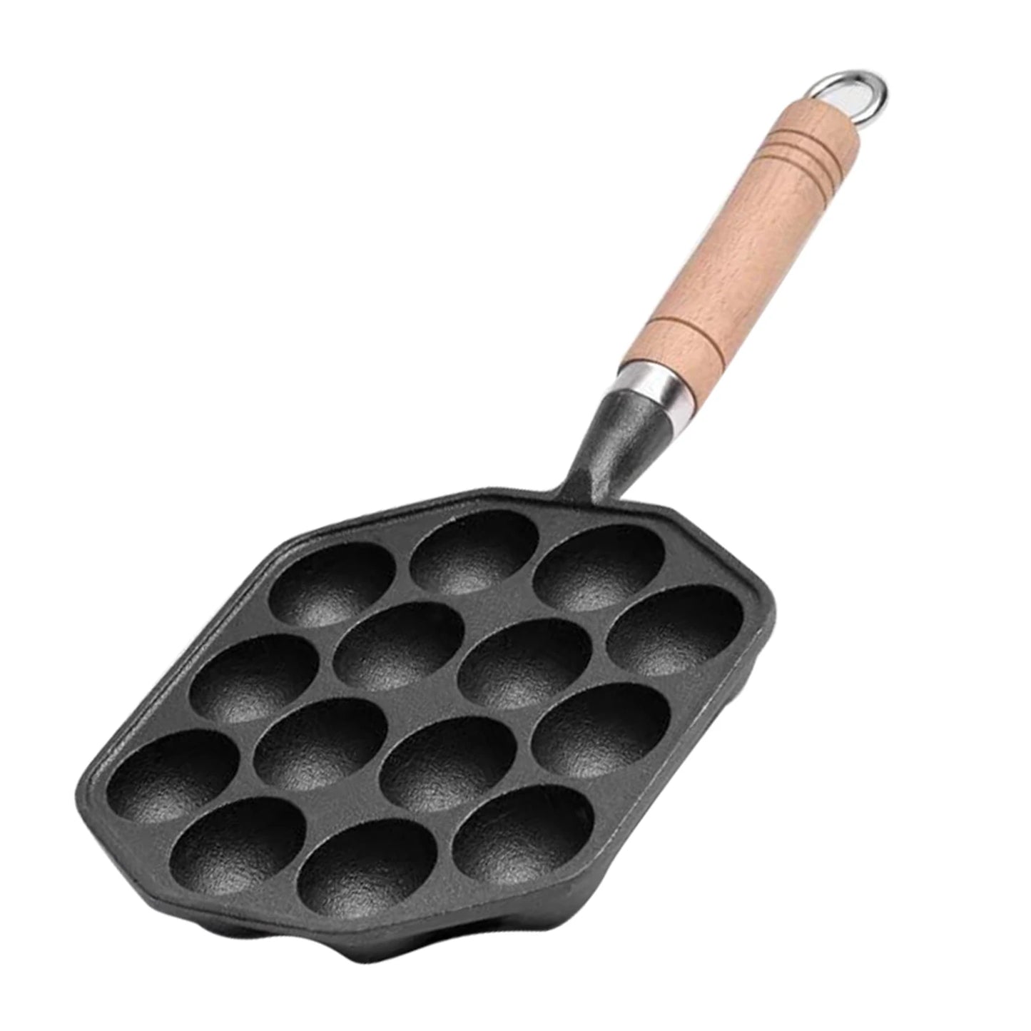 14 Holes Takoyaki Pan Nonstick Cast Iron Octopus Meat Balls Mold Maker with Detachable Handle for Home Pancake Baking