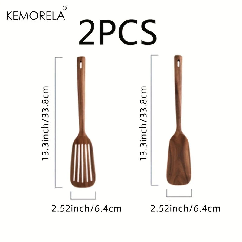 2PCS Wooden Japanese Spatula Cookware Non-Stick Cooking Spoon High Temperature Resistant Household Spatula Baking Set