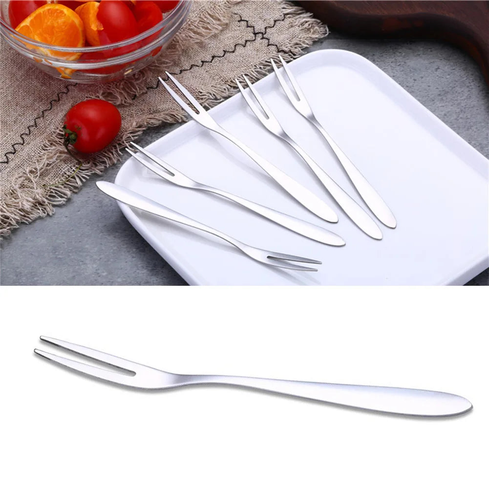 5/12Pcs Fruit Fork Stainless Steel Two-toothed Fork Cake Fork Western Small Fork Multifunctional Household Kitchen Accessories