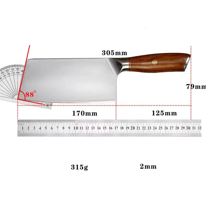 Chinese Chef Knife M390 Core 3 Layers Clad Steel Blade Sharp Cleaver Meat Slicing Vegetables Cutlery Kitchen Knives Wood Handle