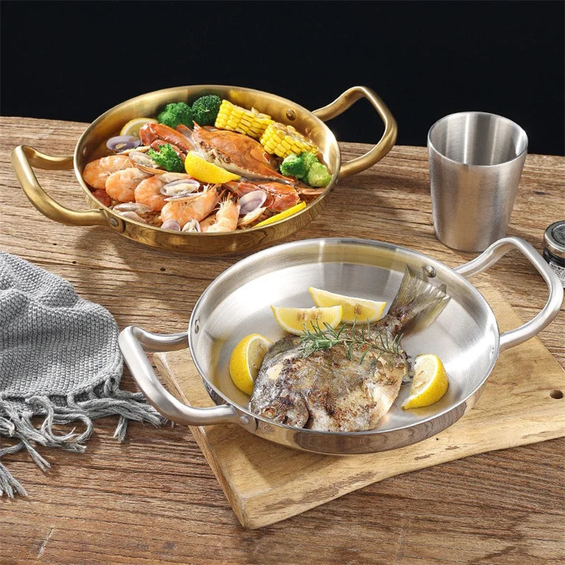 Golden Korean Army Hotpot Thickened commercial double ear Frying pan Dry pot basin Stainless steel Spanish seafood rice pot